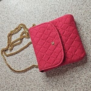 Chanel Red Cloth Front Flap Micro Gold Chain Purse Bag
